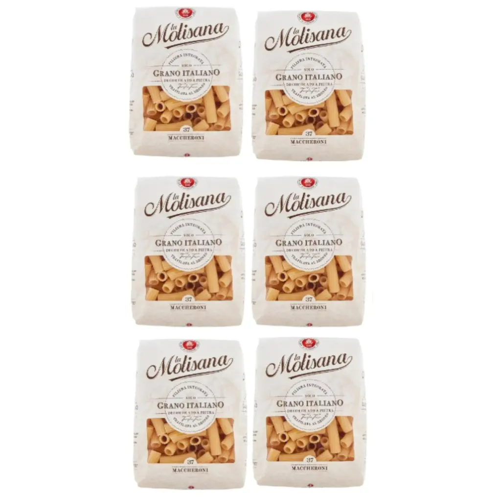 La Molisana Maccheroni N. 37 Pasta Lenta Lavorazione Pasta Made of Durum Wheat Semolina Bronze Drawing 500 g - pack of 6