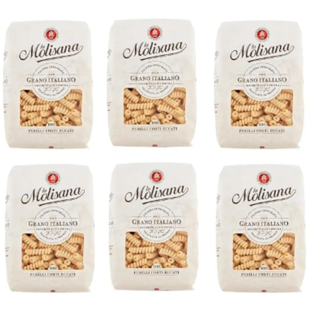 La Molisana Fusilli Bucati Corti N. 108 Pasta Lenta Lavorazione Pasta Made of Durum Wheat Semolina Bronze Drawing 500 g pack of 6