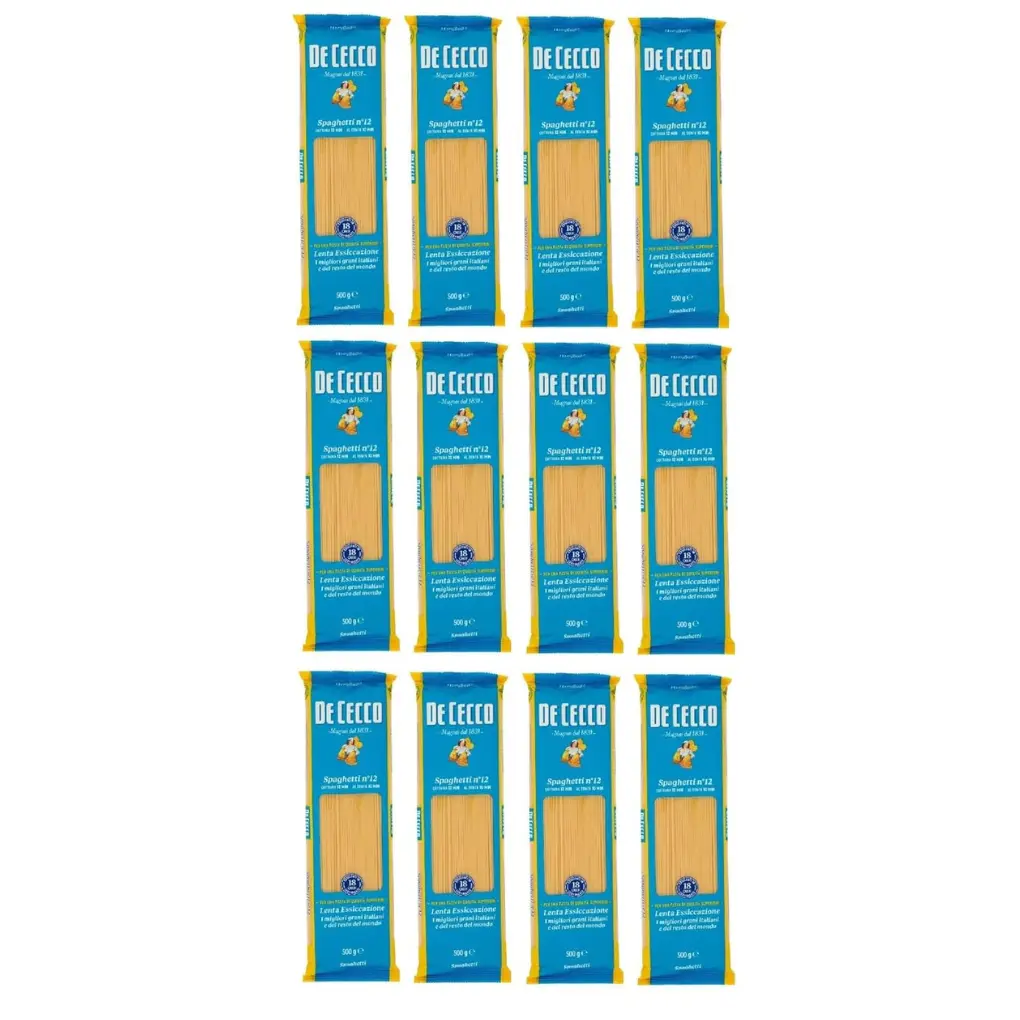 De Cecco Spaghetti No.12 – 100% Italian Durum Wheat Semolina Pasta – 12 x 500g – Classic Italian Pasta for Everyday Meals