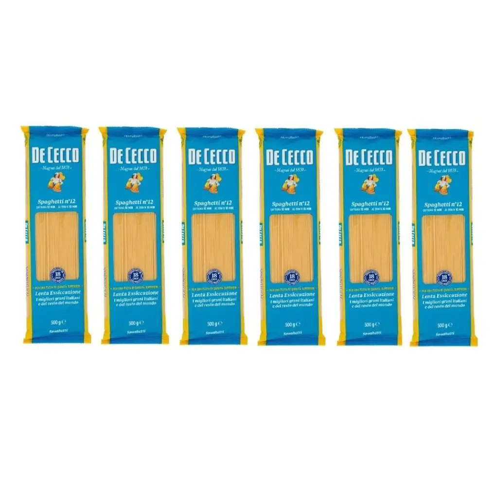  De Cecco Spaghetti No.12 – 100% Italian Durum Wheat Semolina Pasta – 6 x 500g – Authentic Italian Spaghett