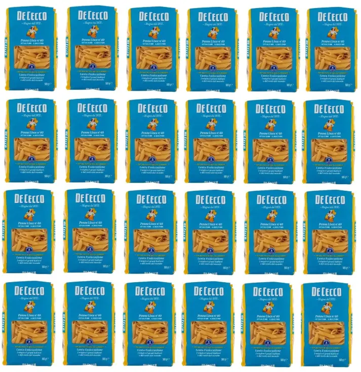  De Cecco Penne lisce N°40, 100% Italian Pasta Pasta, 24 x 500 g 