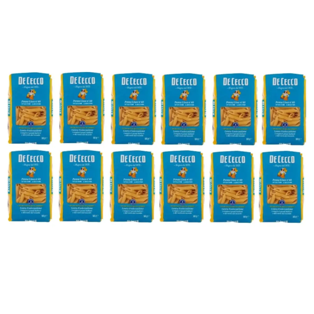 De Cecco Penne lisce N°40, 100% Italian Pasta Pasta, 12 x 500 g 