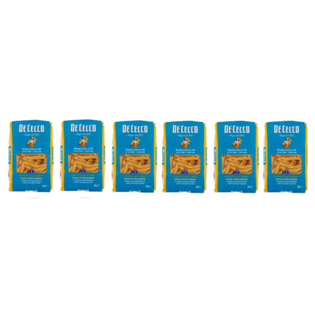 De Cecco Penne lisce N°40, 100% Italian Pasta Pasta, 6 x 500 g