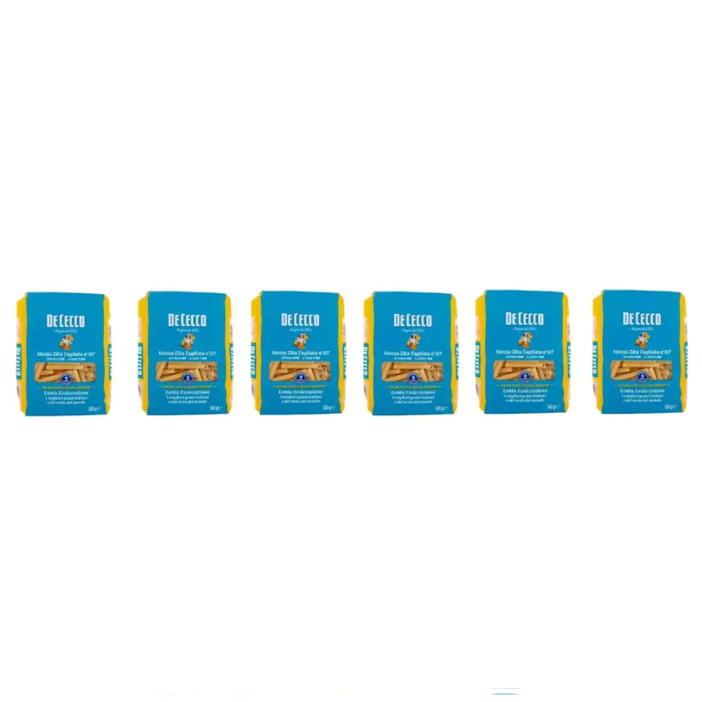 De Cecco Mezza Zita Tagliata N°117 100% Italian Pasta Noodles 6 x 500 g