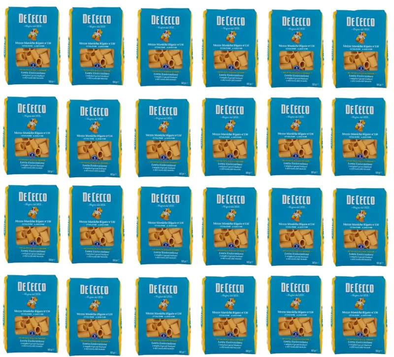  De Cecco Mezze Maniche Rigate N°136 100% Italian Pasta Noodles 24 x 500 g