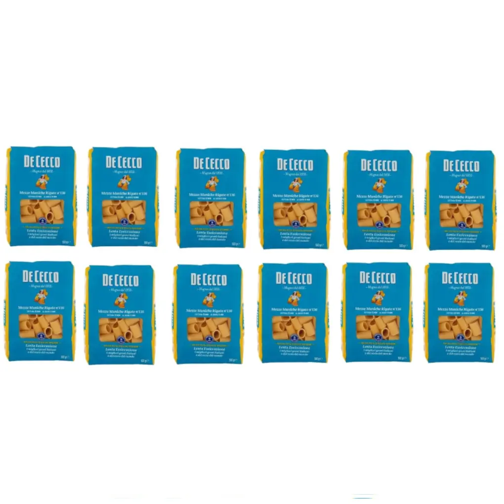 De Cecco Mezze Maniche Rigate N°136 100% Italian Pasta Noodles 12 x 500 g