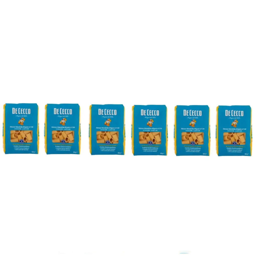 De Cecco Mezze Maniche Rigate N°136 100% Italian Pasta Noodles 6 x 500 g