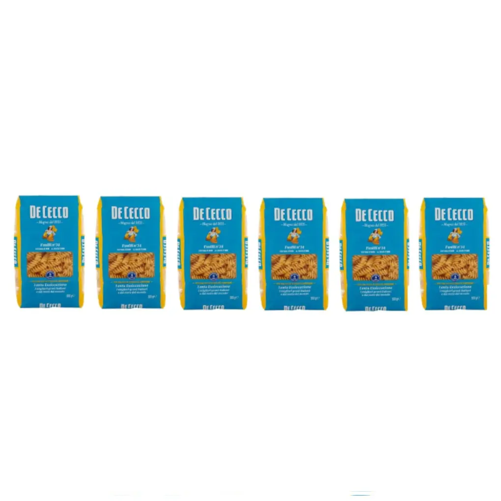 De Cecco Fusilli N°34, 100% Italian Pasta,pack of 6 x 500 g