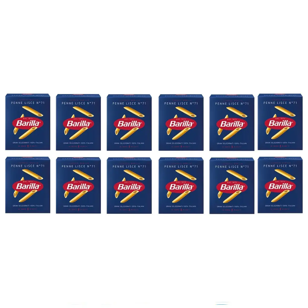 Pasta Barilla Penne Lisce No. 71 – Authentic Italian Pasta, 100% Durum Wheat Semolina, 500g Pack, Pack of 12 – Non-GMO, Al Dente Texture, Imported from Italy