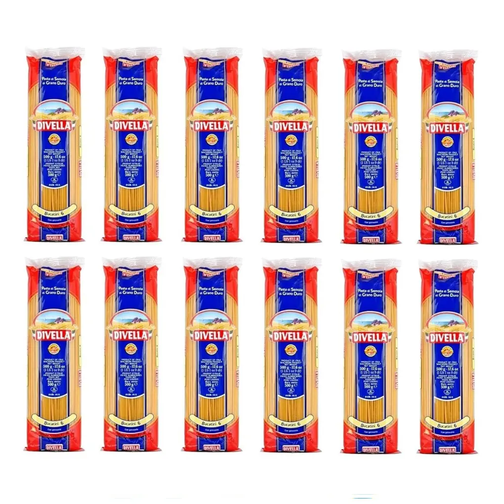 Divella Bucatini No. 6 Pasta | 6 Packs x 500g | 100% Italian Durum Wheat Semolina | Thick Long Pasta with Hollow Center | Cooks in 7 Minutes | Ideal for Amatriciana & Rich Sauces
