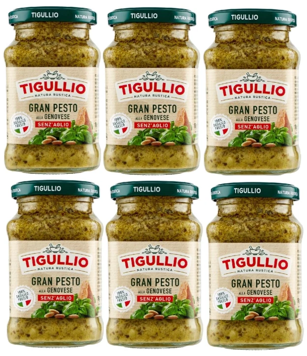 Star Tigullio Pesto alla Genovese Garlic-Free, with 100% Fresh Basil, 6 x 190g Jars – Creamy Italian Pasta Sauce, Ready-to-Use, No Garlic, Authentic Ligurian Recipe