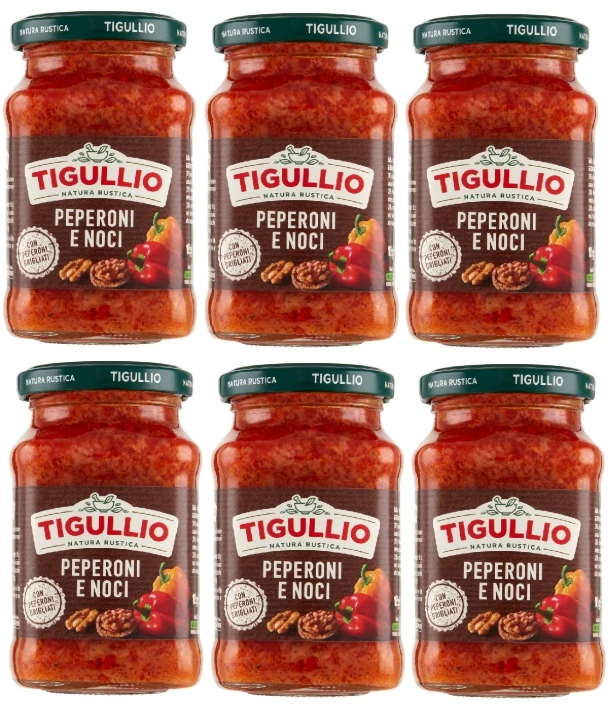 Star Tigullio GranPesto with Peppers and Walnuts, Creamy Italian Pasta Sauce, 6 x 190g Jars – Ready-to-Use Gourmet Sauce with Sweet Red Peppers and Crunchy Walnuts