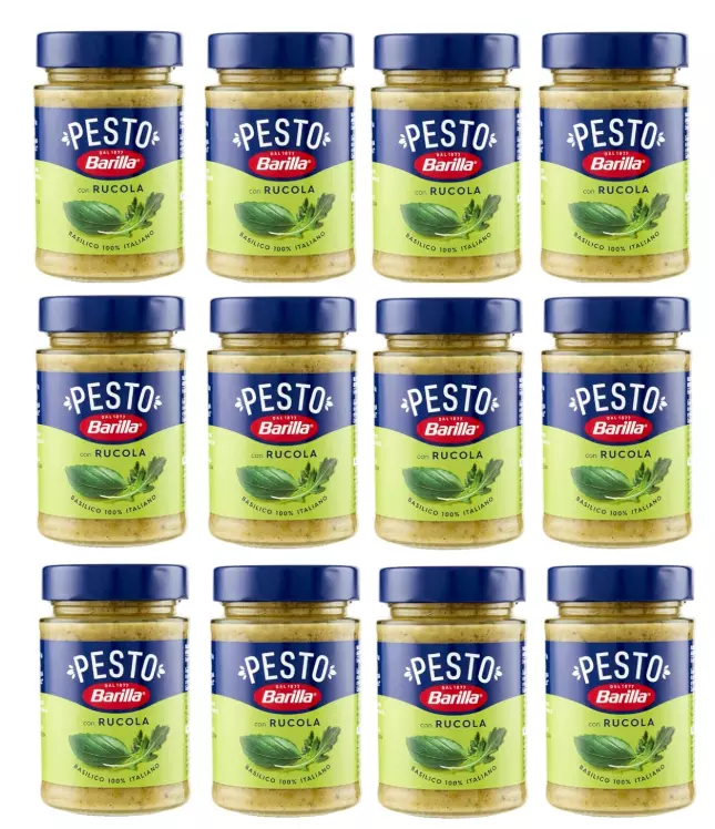Barilla Pesto Basilico e Rucola Sauce – 12 x 190g Jars – Italian Pesto with Fresh Basil & Arugula, Ready-to-Use Pasta Sauce, Versatile Mediterranean Condiment