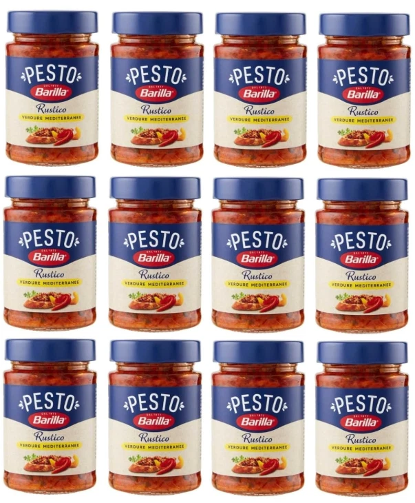 Barilla Rustic Pesto Mediterranean Vegetable Sauce, 6 x 200g Jars – Ready-to-Use Spice and Pasta Sauce, Authentic Italian Pesto with Mediterranean Vegetables