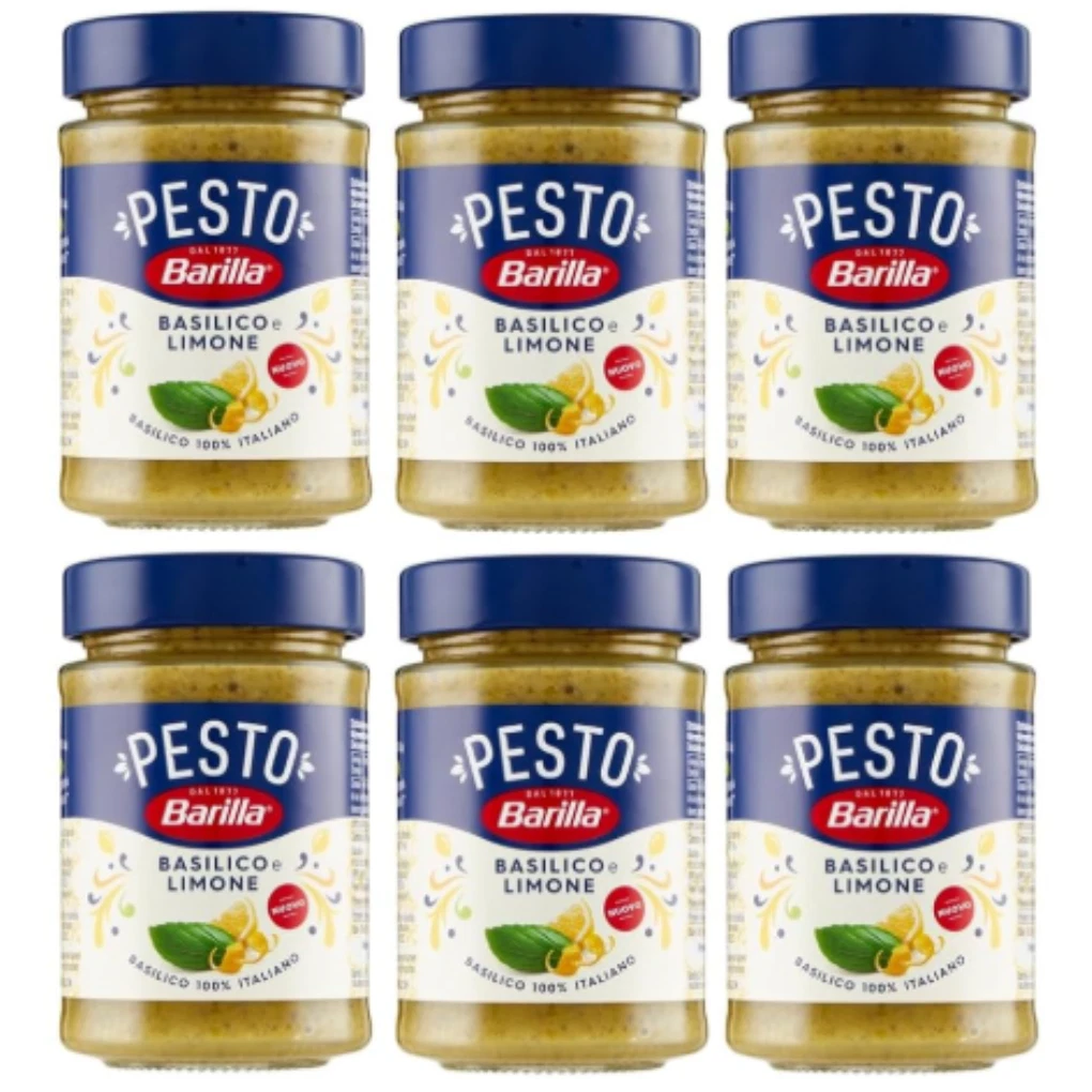 Barilla Pesto Basil and Lemon Spice and Pasta Sauce, 6 x 190g Jars – Ready-to-Use Italian Pasta Sauce with Fresh Basil and Zesty Lemon, Mediterranean Flavour