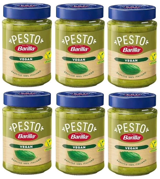 Barilla Pesto Basil Vegan Spice and Pasta Sauce, Pack of 6 x 190g Jars – 100% Vegan, Ready-to-Use Italian Pasta Sauce with Fresh Basil, Mediterranean Flavour