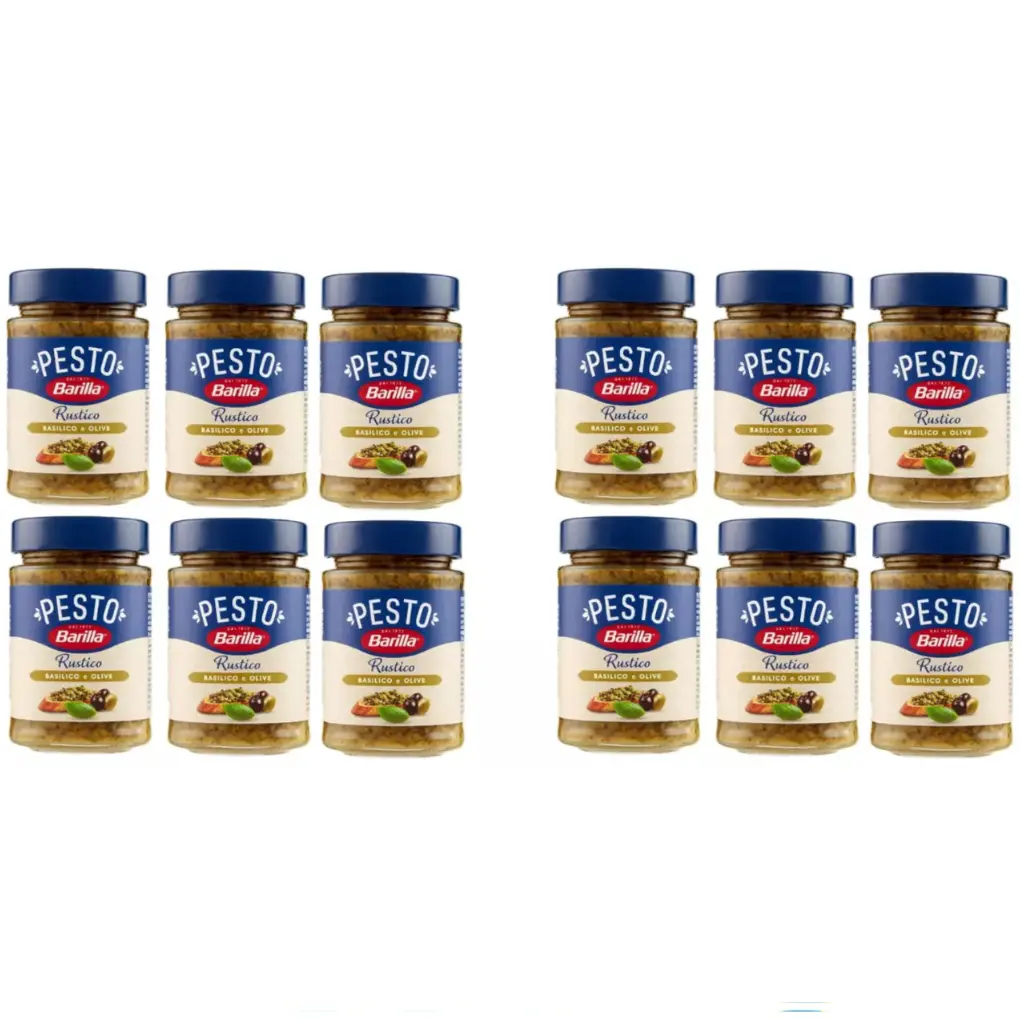 Barilla Pesto Pasta Sauce with Basil and Olives, with Olive Pieces, Pack of 6 x 200g Jars – Ready-to-Use Italian Pesto Sauce with Fresh Basil and Chunky Olive Pieces