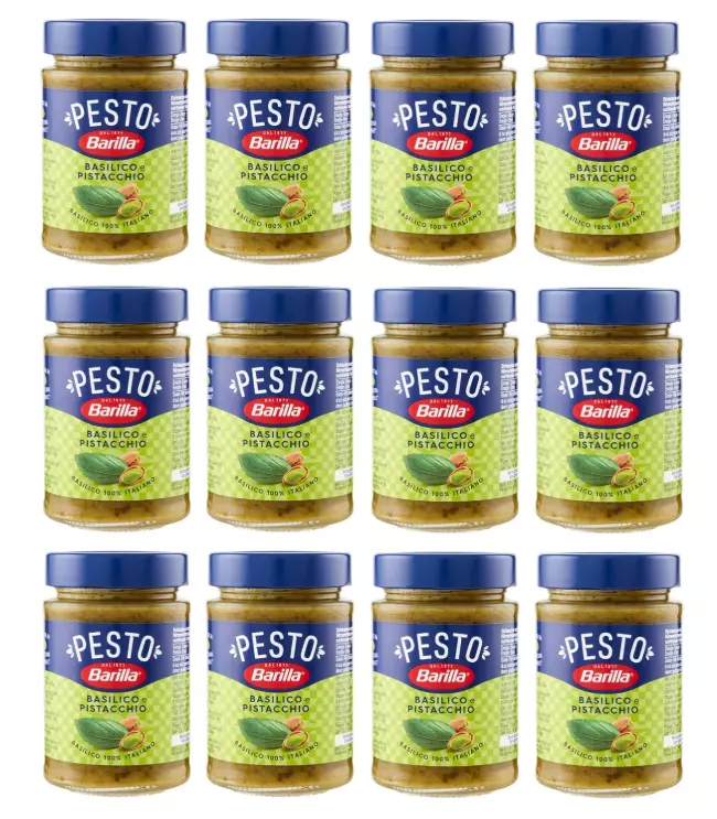 Barilla Pesto with Basil and Pistachios, 6 x 190g Jars – Italian Pasta Sauce with Ingredients from Sustainable Agriculture, Ready-to-Use, Creamy and Nutty Flavour