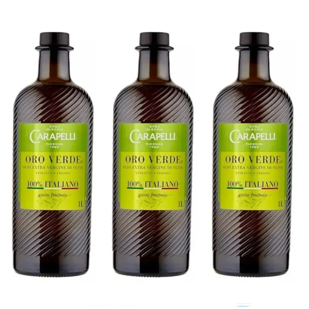 Carapelli Oro 100% Italian Extra Virgin Olive Oil, 3 x 1L Bottles – Cold Extracted EVOO, Rich and Fruity Flavour, Premium Olive Oil for Cooking and Seasoning
