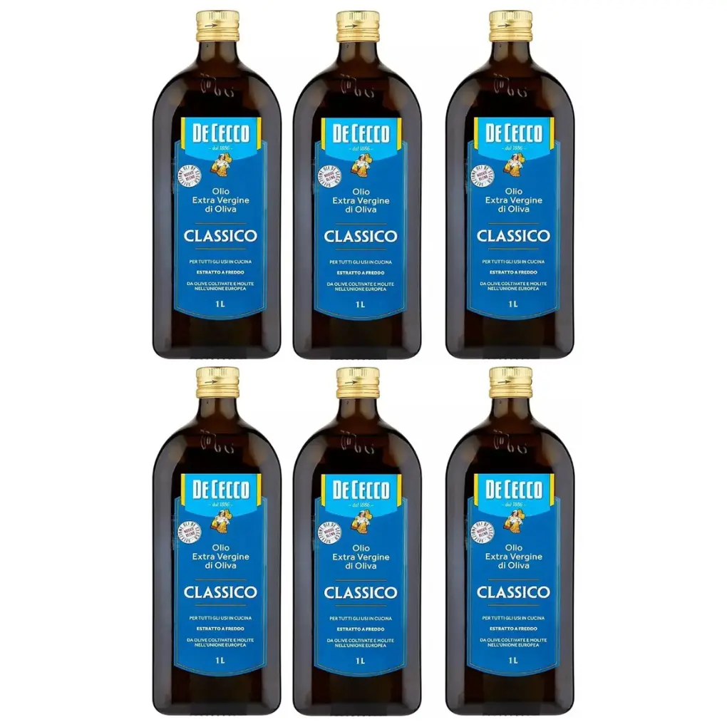 De Cecco Classico Extra Virgin Olive Oil, 6 x 1L Bottles – Cold Extracted Italian EVOO, Smooth and Balanced Flavour, Ideal for Cooking and Seasoning