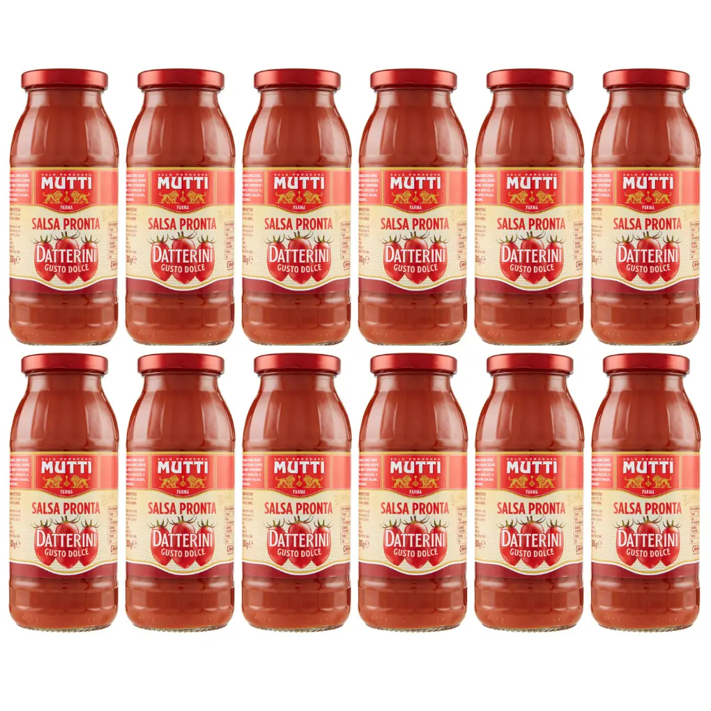 Mutti Datterini Tomato Sauce, 6 x 300g Bottles – Sweet Italian Cherry Tomato Sauce, Made from 100% Datterini Tomatoes, Ready-to-Use Pasta and Pizza Sauce