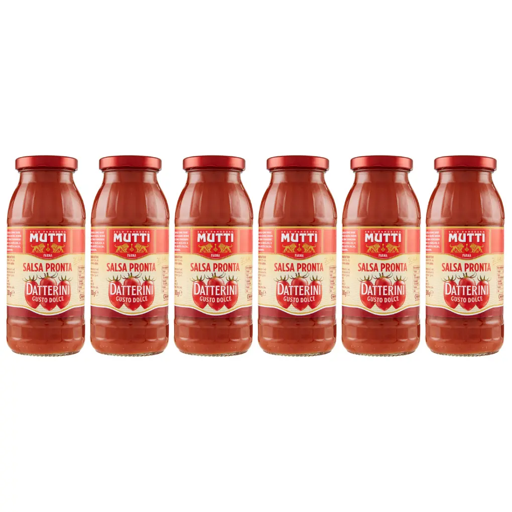 Mutti Datterini Tomato Sauce, 6 x 300g Bottles – Sweet Italian Cherry Tomato Sauce, Made from 100% Datterini Tomatoes, Ready-to-Use Pasta and Pizza Sauce