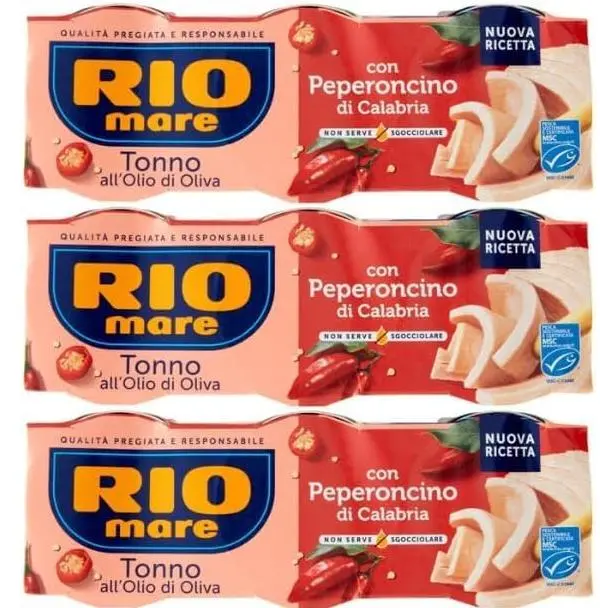 Rio Mare Tonno all'Olio di Oliva con Peperoncino di Calabria, Set da 3 Confezioni,9 scatolette da 65g totali