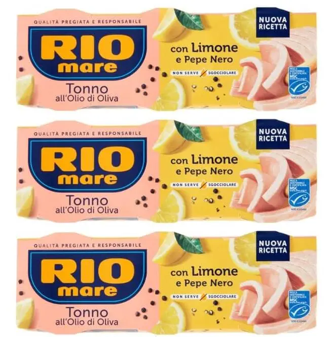 Rio Mare Tonno all'Olio d'Oliva con Limone e Pepe Nero, Confezione da 3 x 65g, 195g