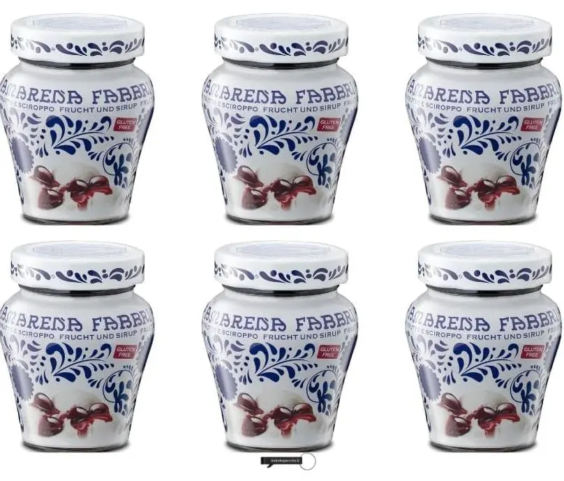 Fabbri Amarena Ciliegie in Sciroppo, Set di 6 Vasetti in ceramica decorativa, 230g