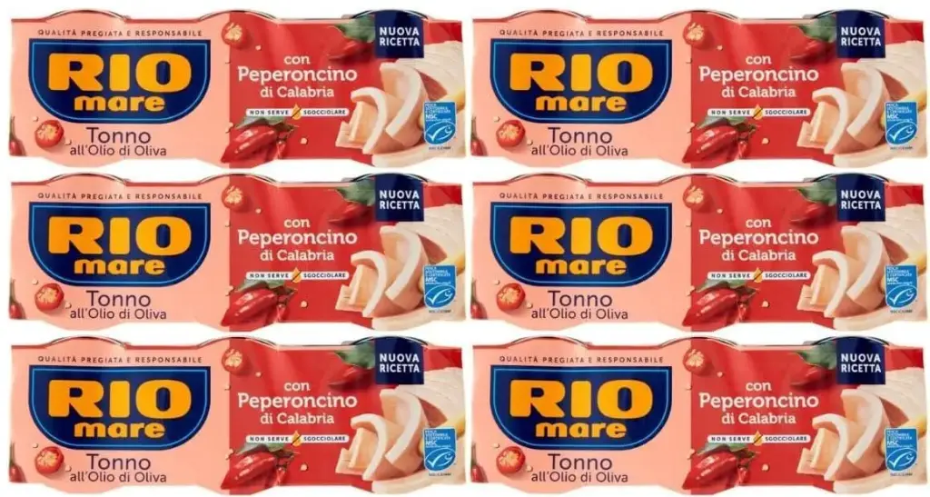 Rio Mare Tonno all'Olio di Oliva con Peperoncino di Calabria, Confezione da 6, 65g x 3 per Lattine a confezione