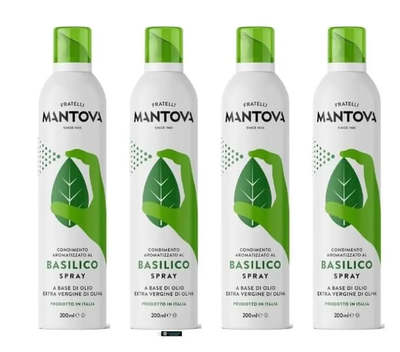Mantova Basilico Spray, Olio Extra Vergine di Oliva, Condimento Aromatizzato, 4x200ml