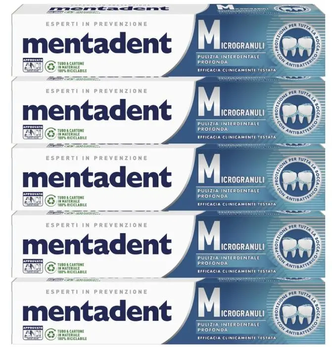 5 x Mentadent Mikrogranulat Zahnpasta Tiefenreinigung für die Zahnzwischenräume