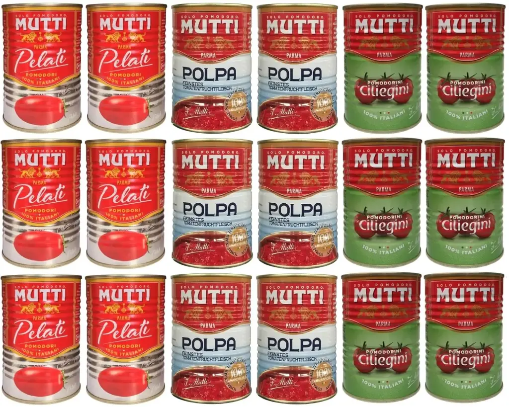 MUTTI Paket - Pomodorini Ciliegini / Kirschtomaten (6 x 400g) + Pomodori Pelati / Schältomaten (6 x 400g) + Polpa/Feinstes Tomatenfleisch (6 x 400g)