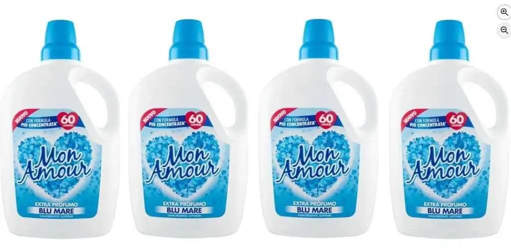 4x Felce Azzurra Mon Amour Weichspüler Blu Mare – Unverwechselbarer Duft, Weiche Wäsche – 60 Wäschen – 3L
