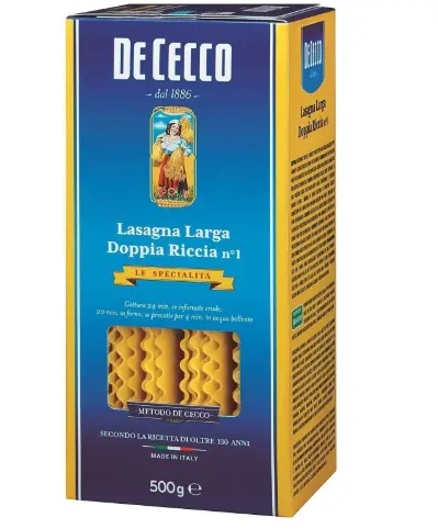 LASAGNA DI SEMOLA LARGA DOPPIA ASAGNA DI SEMOLA LARGA DOPPIA RICCIA GR 500 DE CECCO ICCIA GR 500 DE CECCO