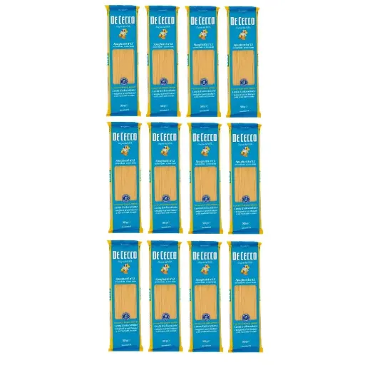 De Cecco Spaghetti Nr.12 – 100 % Italienischer Hartweizengrieß – 12 x 500g – Klassische Italienische Pasta