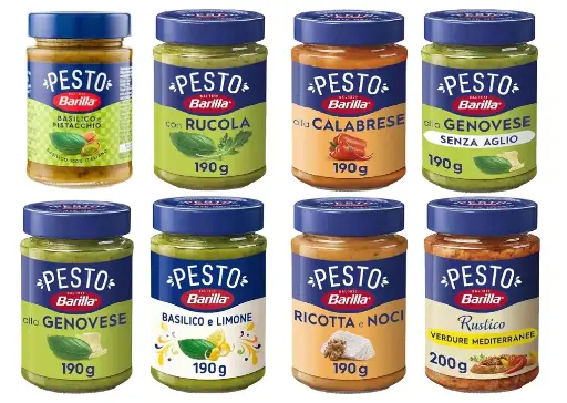 Barilla Pesto Sauce Variety Pack, 8 x 190g Jars – Genovese, Garlic-Free, Rustic Mediterranean, Calabrese, Arugula, Basil & Lemon, Ricotta & Walnuts, Basil & Pistachio