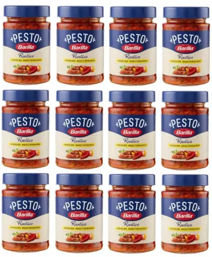 Barilla Rustic Pesto Mediterranean Vegetable Sauce, 6 x 200g Jars – Ready-to-Use Spice and Pasta Sauce, Authentic Italian Pesto with Mediterranean Vegetables