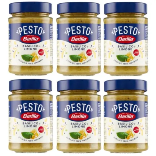 Barilla Pesto Basil and Lemon Spice and Pasta Sauce, 6 x 190g Jars – Ready-to-Use Italian Pasta Sauce with Fresh Basil and Zesty Lemon, Mediterranean Flavour