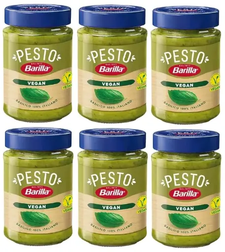 Barilla Pesto Basil Vegan Spice and Pasta Sauce, Pack of 6 x 190g Jars – 100% Vegan, Ready-to-Use Italian Pasta Sauce with Fresh Basil, Mediterranean Flavour