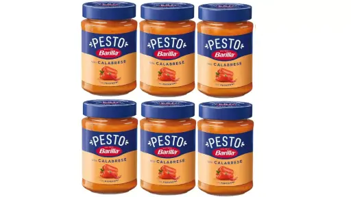 Barilla Pesto Calabrian with Paprika Spice and Pasta Sauce, Pack of 6 x 190g Jars – Ready-to-Use Italian Pesto Sauce with Paprika, Bold and Spicy Mediterranean Flavour