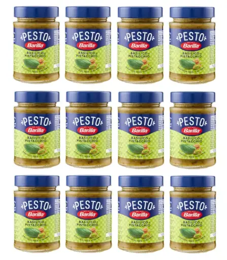 Barilla Pesto with Basil and Pistachios, 6 x 190g Jars – Italian Pasta Sauce with Ingredients from Sustainable Agriculture, Ready-to-Use, Creamy and Nutty Flavour