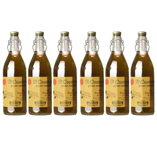 Farchioni Unfiltered Extra Virgin Olive Oil Grezzo, Cold Pressed, 6 x 1L Bottles – 100% Italian EVOO, Bold and Rustic Flavour, Ideal for Raw and Rustic Dishes