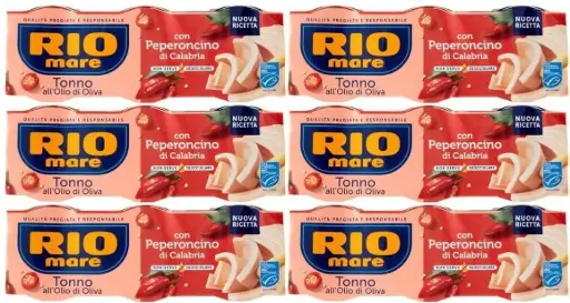 Rio Mare Tonno all'Olio di Oliva con Peperoncino di Calabria, Confezione da 6, 65g x 3 per Lattine a confezione
