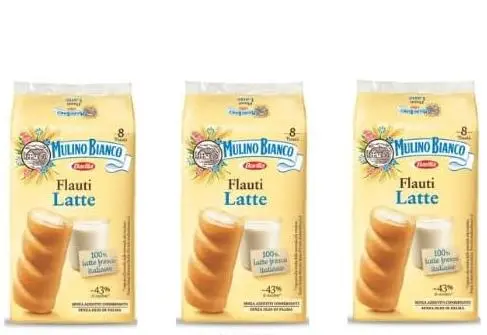 3 x Mulino Bianco Flauti al Latte – Merendine Soffici con Ripieno al Latte, 8 Pezzi da 35 g per Confezione, Snack Dolce Italiano